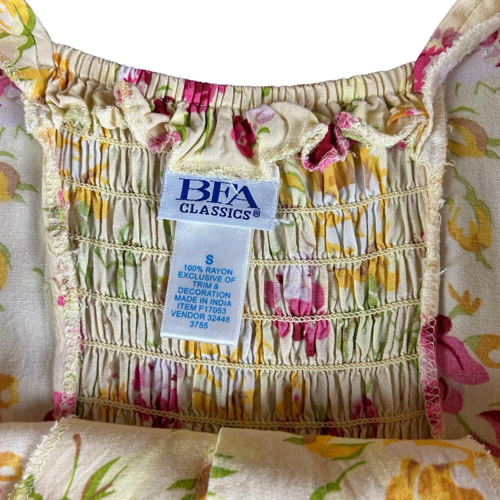 BFA Classics Floral Maxi Dress Sze S Yellow Pink Button Front Rayon 90s Sundress - Picture 9 of 10